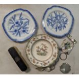 Mixed collectables to include Spode china, a silver compact mother of pearl handled opera glasses,
