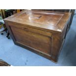 An early 19th century camphor wood campaign style dower chest having a hinged top with drawer