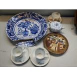 A mixed lot to include an 18th century Delft tin glazed charger A/F, Satsuma plate, Villeroy &