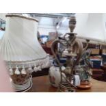 Mixed 20th century table lamps and shades to include a Malling example and an Art Nouveau brass lamp