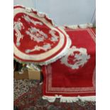 Two Chinese washed woollen rugs with red ground Location: