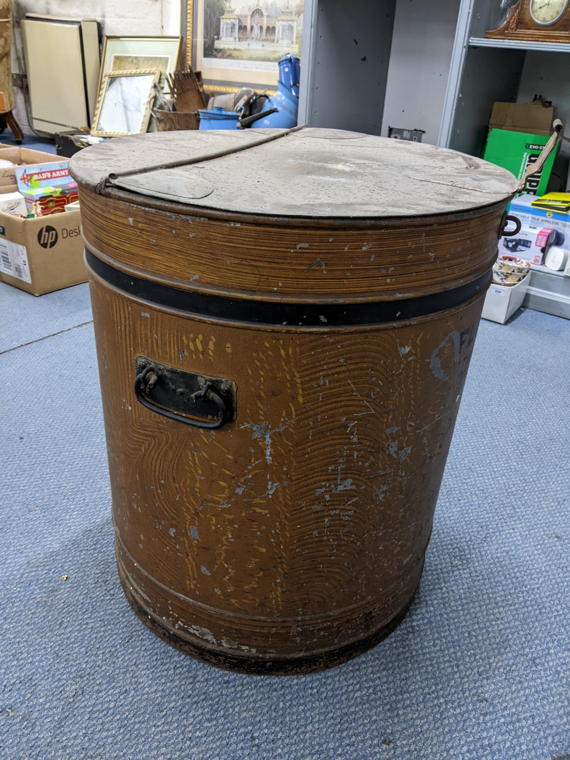 A Victorian metal painted flour bin with twin carrying handles and hinged lid 56.5cm h x 48cm w - Bild 2 aus 2