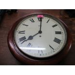 A wooden cased early 20th century dial wall clock with 28cm Roman dial with single winding hole,