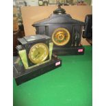 An Ansonia Clock Company, American slate cased mantel clock, 11cm gilt Roman dial with twin