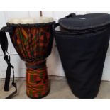 A Remo Djembe drum by Paula Mattioli signature series with rope and cable tensioning system together