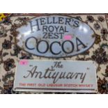 Two late 20th century enamel advertising sign to include 'Hellers Royal Zest Cocoa' 26cm x 46cm, and