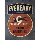 A late 20th century 'Eveready Nine Lives Radio Batteries' enamel advertising sign, 66cm x 44cm w