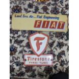 Two late 20th century enamel advertising sign to include 'Firestone' 30.5cm h x 25.5cm w and '