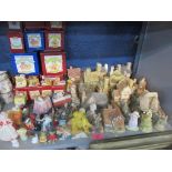 A group of David Winter cottages, Colour Box teddies, some boxed, Border Fine Arts Bramley Hedge