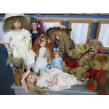 A collection of Alberon and other collector's dolls, along with Harrods teddy bears, and a soft