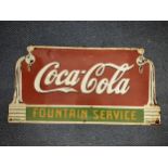 A late 20th century 'Coca Cola Fountain service' advertising enamel sign, 35.5cm h x 68.5cm w