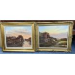 R Telford - two oil on canvas both depicting country village scenes, 49.5cm x 40cm, framed Location: