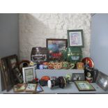 A selection of pub memorabilia to include a port and a sherry barrel dispensers, pub advertising