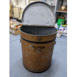 A Victorian metal painted flour bin with twin carrying handles and hinged lid 56.5cm h x 48cm w