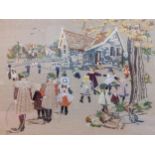 A WW2 period embroidery worked by Annie Hall to ease her anxiety, depicting children playing in a