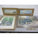 Four pictures to include two Jane Wheaton oil paintings together with two landscape watercolours