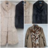 A vintage French cream rabbit coat together with a Suede Fashions Company black coney fur jacket,