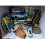 A mixed lot to include a five-branch chandelier, stamp album, books, pictures, and other items