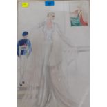 A 1961 pencil and watercolour signed and dated by Saunders depicting a lady in her wedding outfit