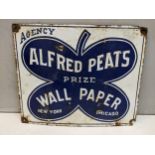 A late 20th century 'Alfred Peats Prize Wall Paper' enamelled advertising sign, 35.5cm h x 43cm w