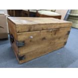 A 19th century pine twin handled trunk with twin carrying handles, 41cm h x 77cm w Location: