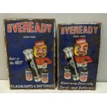 Two late 20th century 'Eveready' enamelled advertising signs, larger one 46c, h x 30.5cm w, the