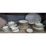 A mixed lot to include a Booths part dinner service decorated with a green band and gilt ornament,