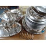 Late 20th/early 21st century tableware to include silver plated chargers and trays, Carrington &