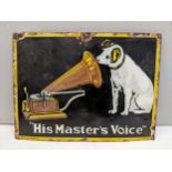 A late 20th century 'His Master's Voice' enamelled advertising sign, 43.5cm h x 58.5cm w Location:
