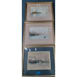 Richard Henry Wright - Three watercolours of three worldwide water scenes, mounted in gold painted