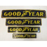 A set of four late 20th century 'Good Year' enamelled advertising sign, largest, 7.5cm x 41cm,