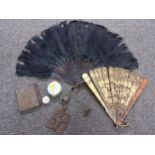 A small decorative lot of 20th Century items to include a Chinese lacquered fan A/F having 21