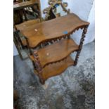 A Victorian walnut three tier whatnot with open barley twist columns 47cm h x 66cm w Location: