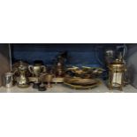 Mixed metalware to include silver plated twin handled trophy, and others to include a 1954 Suez