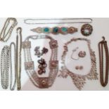 A quantity of silver, white metal and silver coloured costume jewellery to include 3 vintage