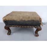 An early 20th century mahogany small footstool raised on claw and ball feet Location:
