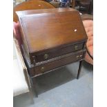 Edwardian mahogany bureau on stand, fall flap revealing a pigeonhole and drawer interior, over one