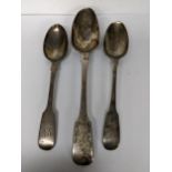 Three silver teaspoons with initials to the handles, one hallmarked London 1825 82.2g Location: