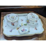 A late 19th/early 20th century Meissen porcelain hand painted desk ink well set Location: