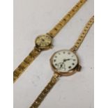 An early 20th century 9ct gold ladies manual-wind wristwatch on a gold plated bracelet, together