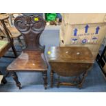 A Victorian mahogany hall chair together with an early 20th century small gateleg oak table