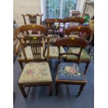 A selection of Georgian and later dining chairs to include two mahogany Chippendale style chairs
