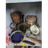 Metalware to include pewter tankard, Middle Eastern copperware, silver plate and others Location: