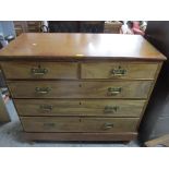 A Victorian walnut flat fronted chest of two short and three long drawers, replacement brass