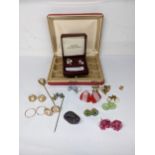 Mixed jewellery to include 9ct gold cultured pearl earrings, stick pins and other items Location: