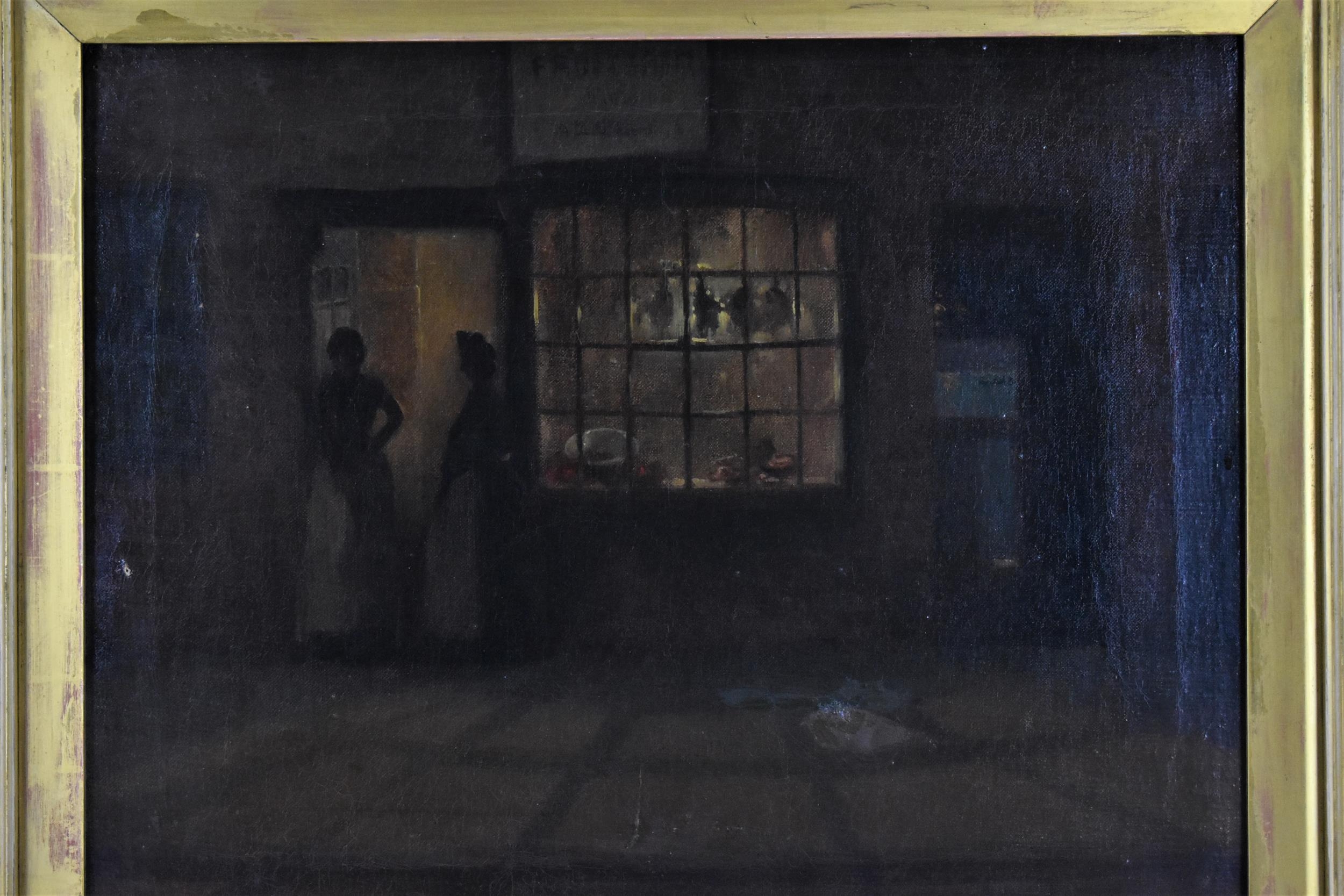 James Hamilton Hay (1874-1916) British depicting a shop front in the evening with two women chatting - Image 2 of 6
