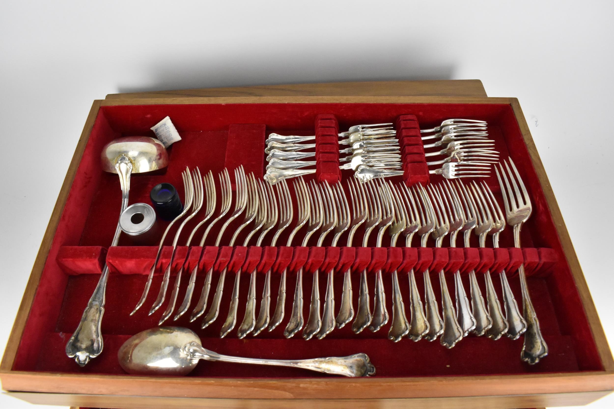 A Continental silver canteen of cutlery for eleven setting, consisting of two drawers comprising: - Image 2 of 10