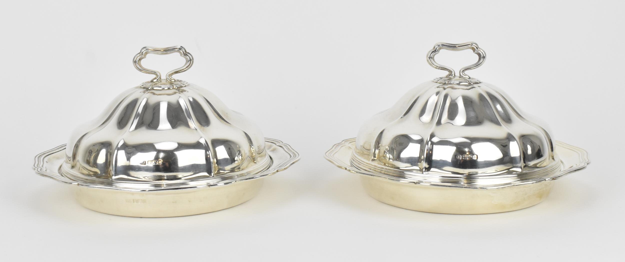 A pair of George V silver entree dishes by Atkin Brothers, Sheffield 1927, each with lids surmounted - Image 2 of 6