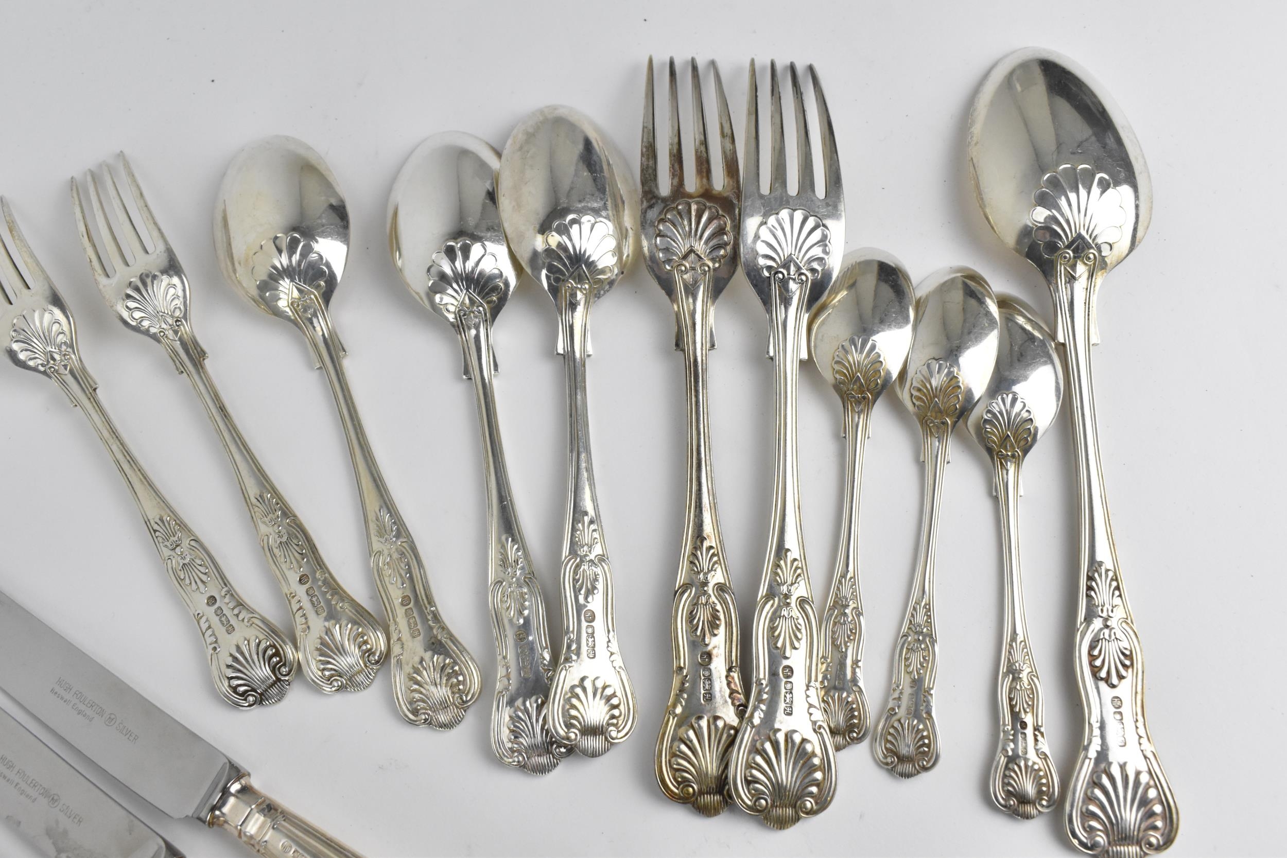 A set of Elizabeth II silver flatware for six setting by Hugh Foulerton, Sheffield 1982, in the - Image 7 of 8