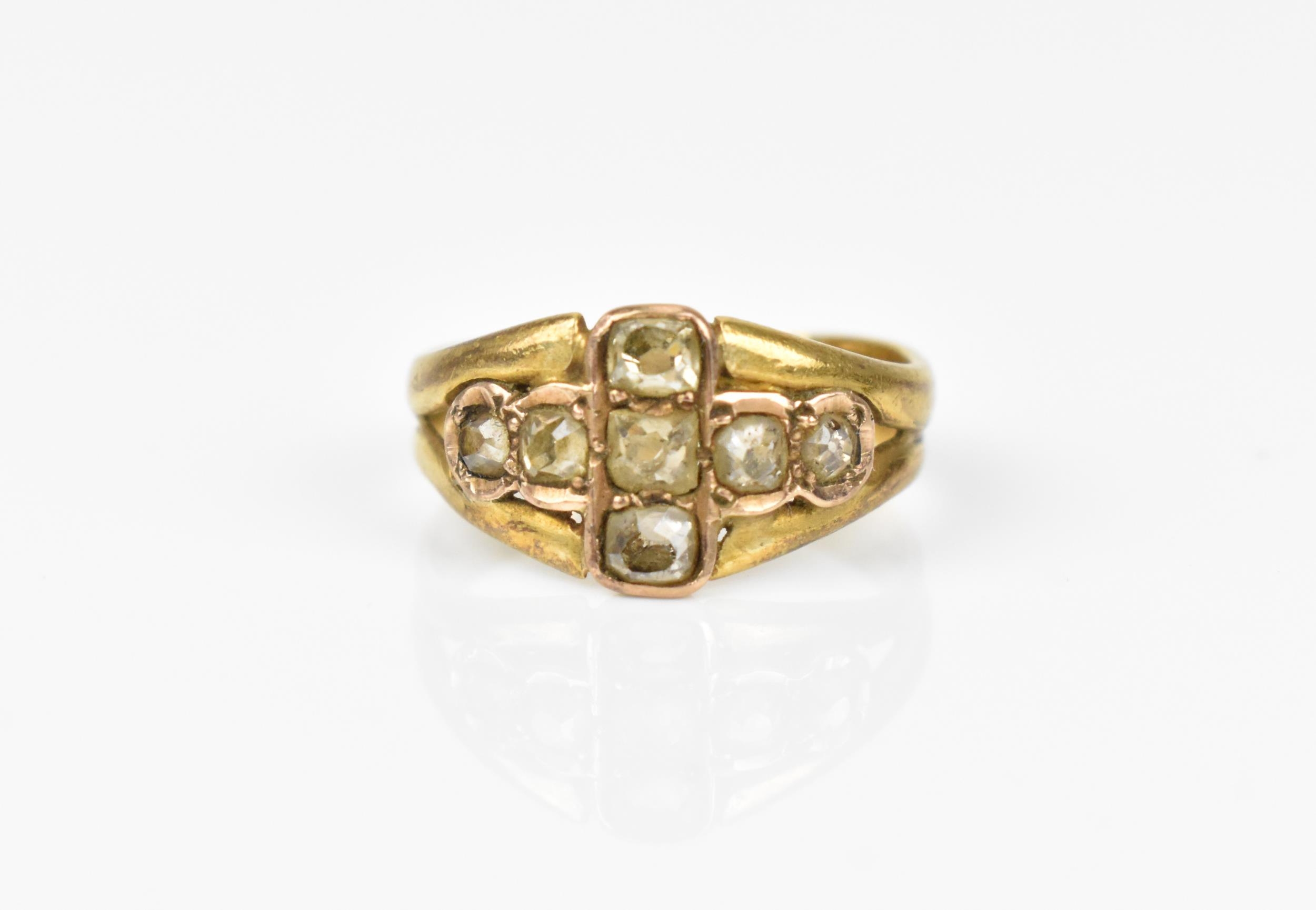 A Victorian yellow gold and diamond dress ring, set with seven rose cut diamonds forming a cross, - Image 4 of 6